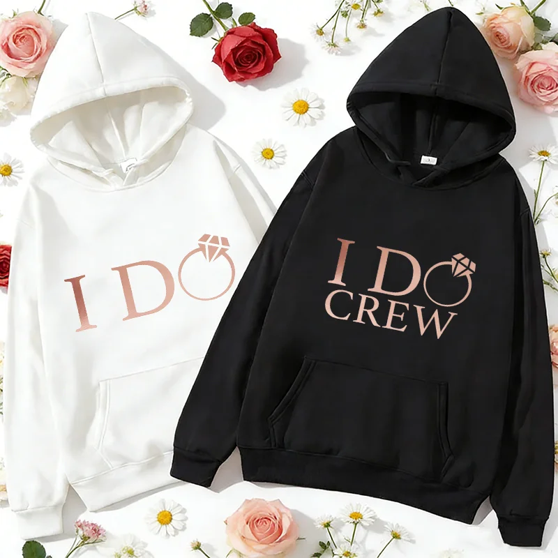 

Толстовки для свадебной команды I DO Crew, свитшоты с принтом в виде бриллиантового кольца для девичника, толстовки с капюшоном для команды невесты на предсвадебное вечеринку и свадьбу