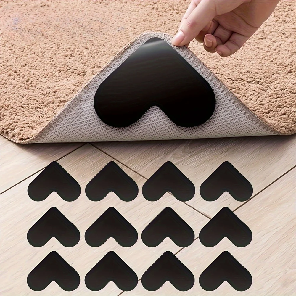 3pcs Reusable Carpet Tape Rug Gripper Heart Shape Anti Curling Washable Rug Carpet Fixed Stickers Floor  Mat Tape Home Supplies