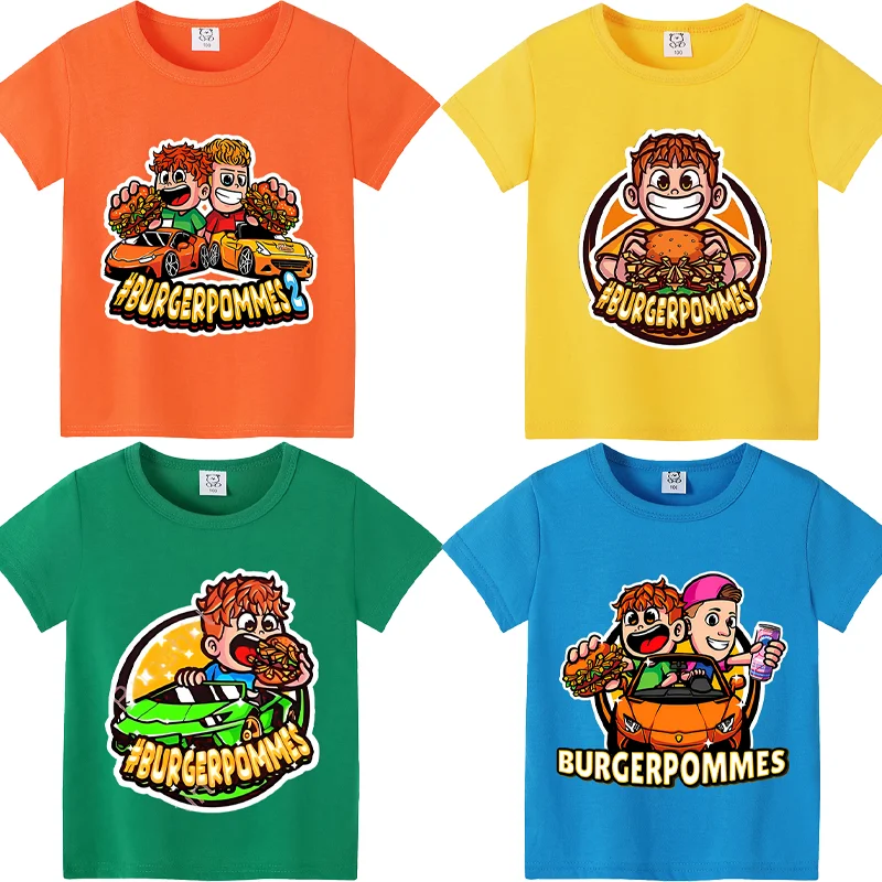 Burgerpommes Icrimax-ropa para niños y niñas, camiseta colorida con estampado gráfico de dibujos animados de Anime, ropa para niños, Tops cómodos y geniales