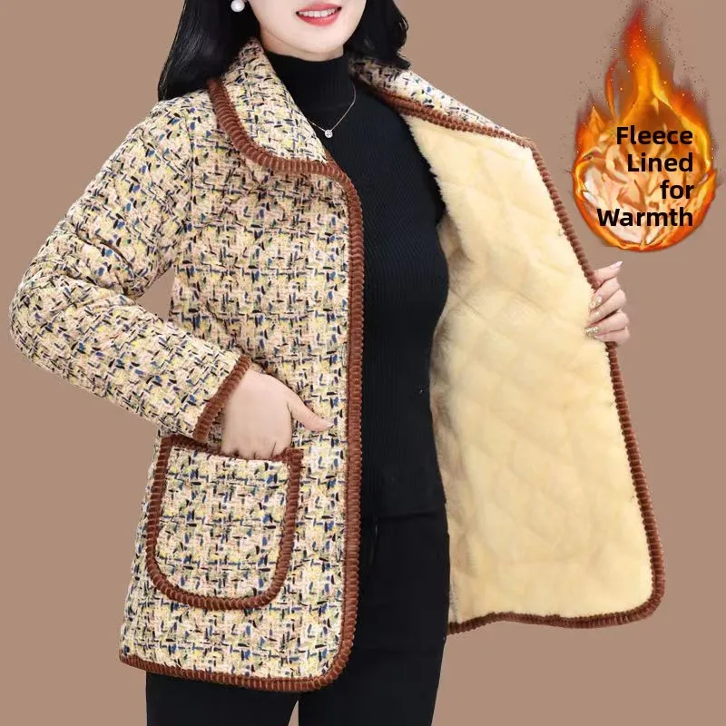 

Thiened Floral Print Fce Lined Cotton Jaet Long Sve Warm Winter Clothes for Middle Aged And ly Women Ele S...