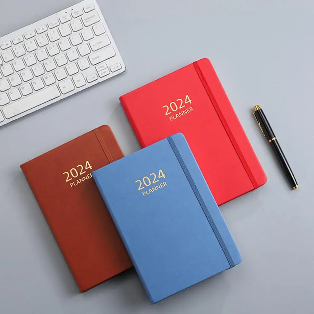 สมุดวางแผน A5 A5สุดหรูหนังสังเคราะห์สมุดปกแข็ง360หน้ากันด้วยหมึกสายรัดยืดหยุ่นไดอารี่สำหรับนักเรียนอุปกรณ์สำหรับ2024