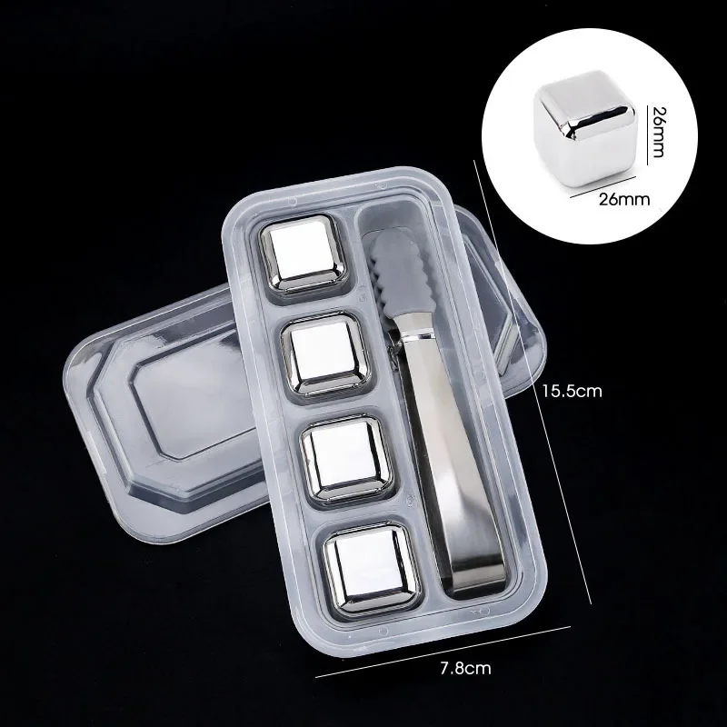 Whiskey Wine Wine Cooling Cube Chilling Rock Party Bar Tool 4/6/8 Pcs Stainless Steel Ice Cubes Set Reusable Chilling Stones For view 6