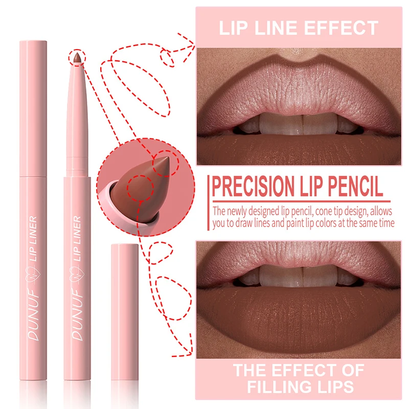 Tapered Nib Lip Liner ดินสอยาวนาน Matte Creamy Plumping Lip Stain กันน้ํา Natural Nude Brown Slim Lip Liner แต่งหน้า