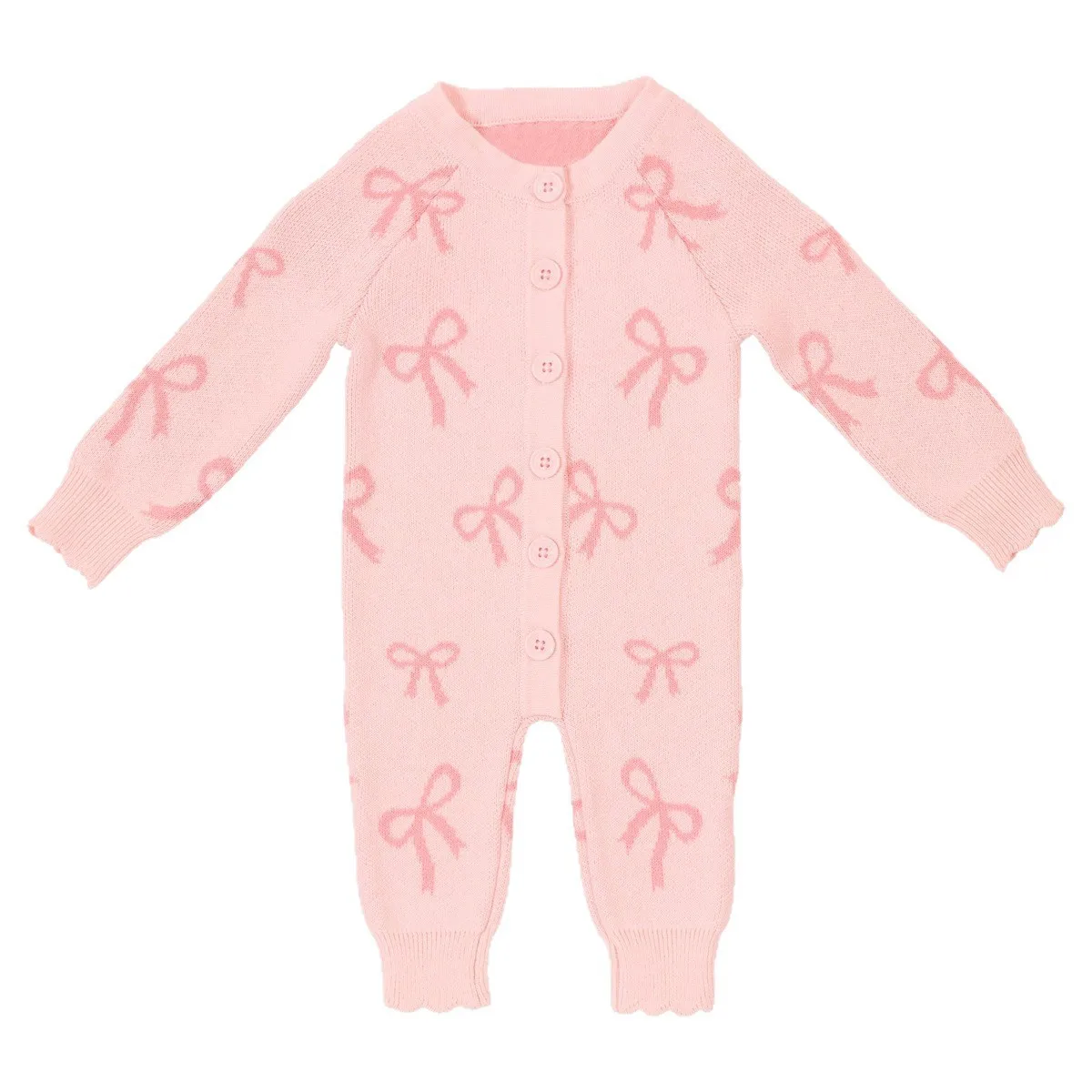 Baby Bow Knit Jumpsuit Autumn and Winter New Baby Girl's One Piece Clothes Sweater Long Climbing Clothes  123