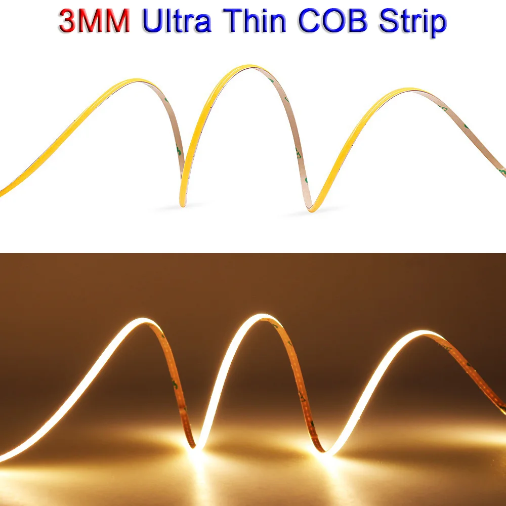 Ультратонкая светодиодная лента COB 3 мм DC5V 12V 24V RA90 3000K 4000K 6500K 384LED/M Гибкая светодиодная лента для линейного освещения для декора комнаты