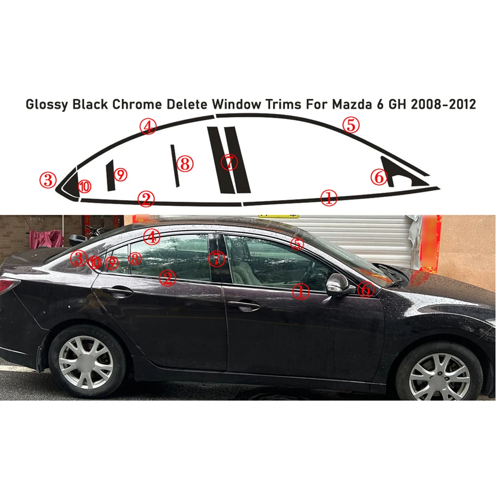 Glossy Black PVC Car Window Decorative Strip Sticker For Mazda 6 GH 2009-2013 Exterior Protection Accessory