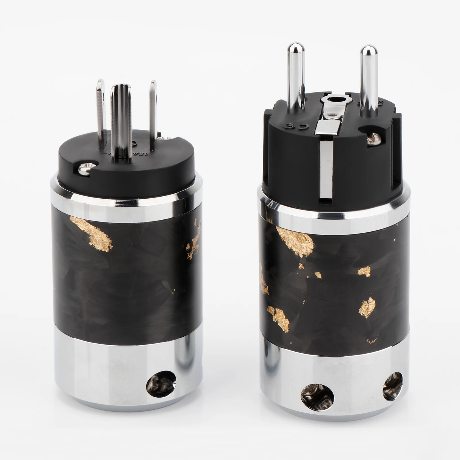 High-End EU/US Schuko Forge Carbon Fiber Shell Rhodium Plated IEC Power Connector Extension Adapter Power Plug for DIY Cable