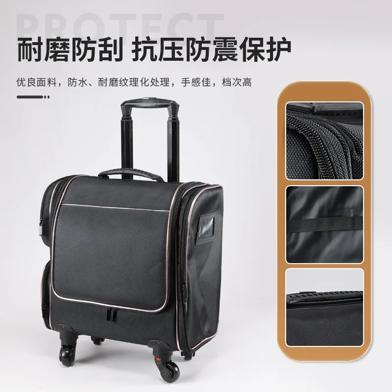 Trolley makeup bag, makeup artist Oxford cloth trolley makeup case, large capacity, portable,