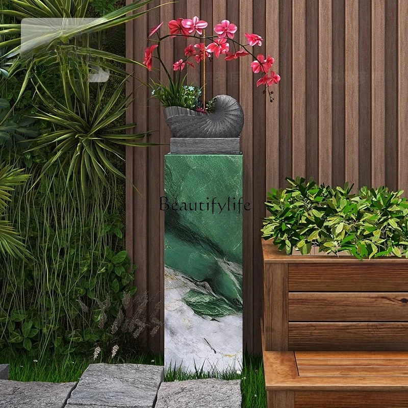 

04Slate flower rack floor-to-ceiling light luxury decorative column marble ornament base