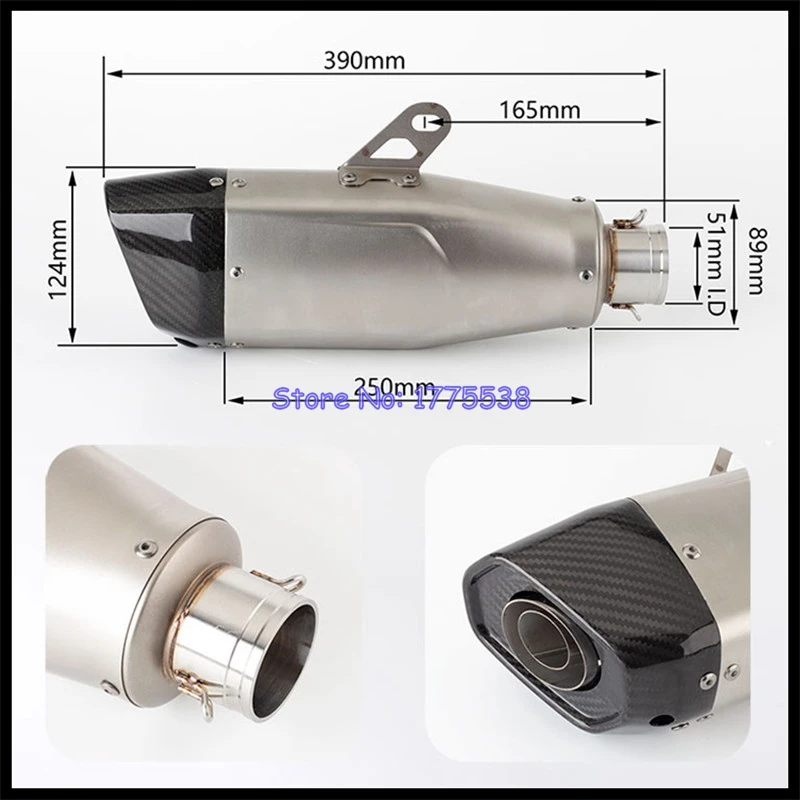 51mm Universal Motorcycle Exhaust for YZF R7 R6 Z1000 Z800 Z750 CBR1000 GSXR1000 ADV750 ZX6R PCX150 XMAX300 TMAX560 CB400 YZ250F