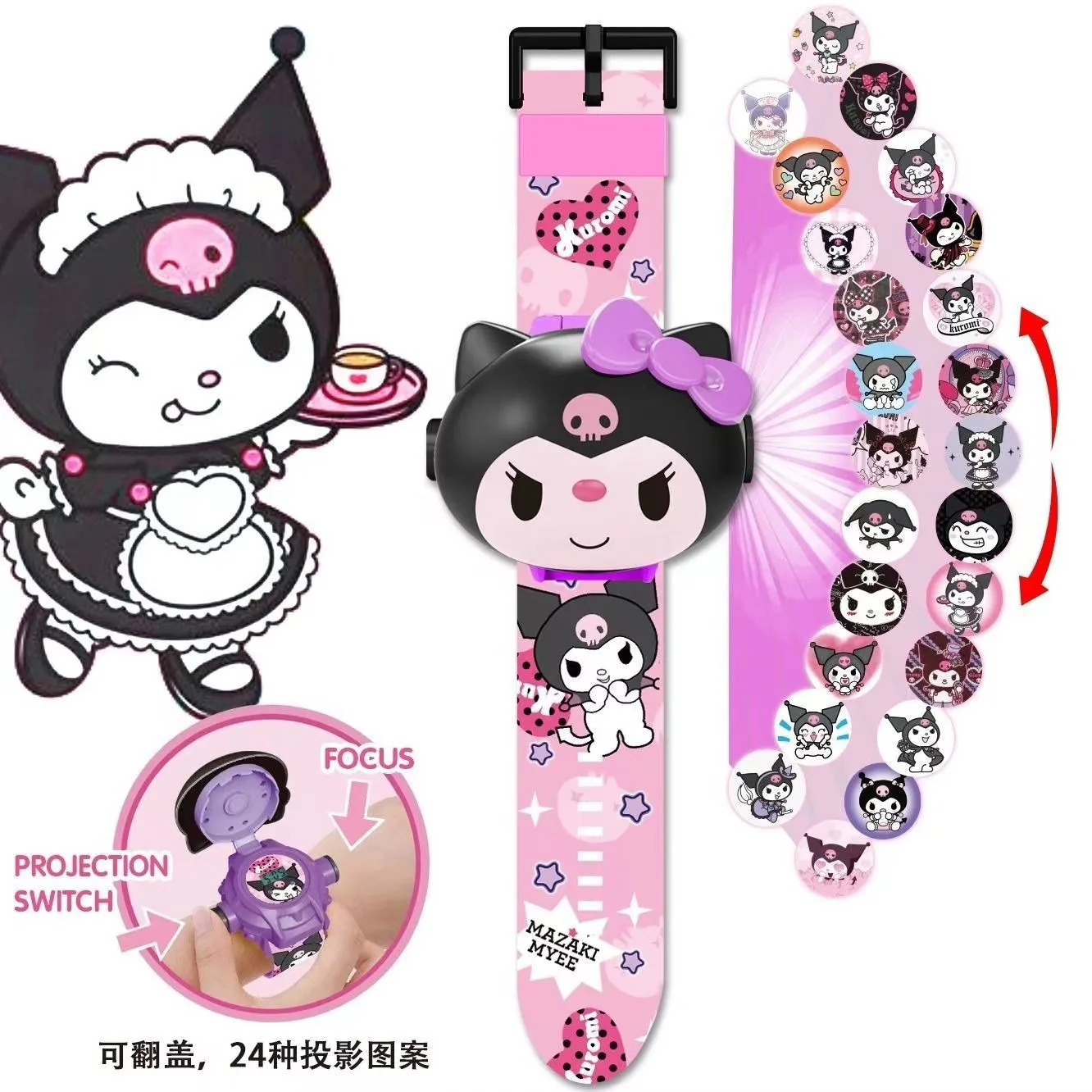 Sanrio Hello Kitty Toys Set 3D Projection Digital Watch Cinnamoroll Kuromi Melody Anime Action Figures Model Toy Kid Gift