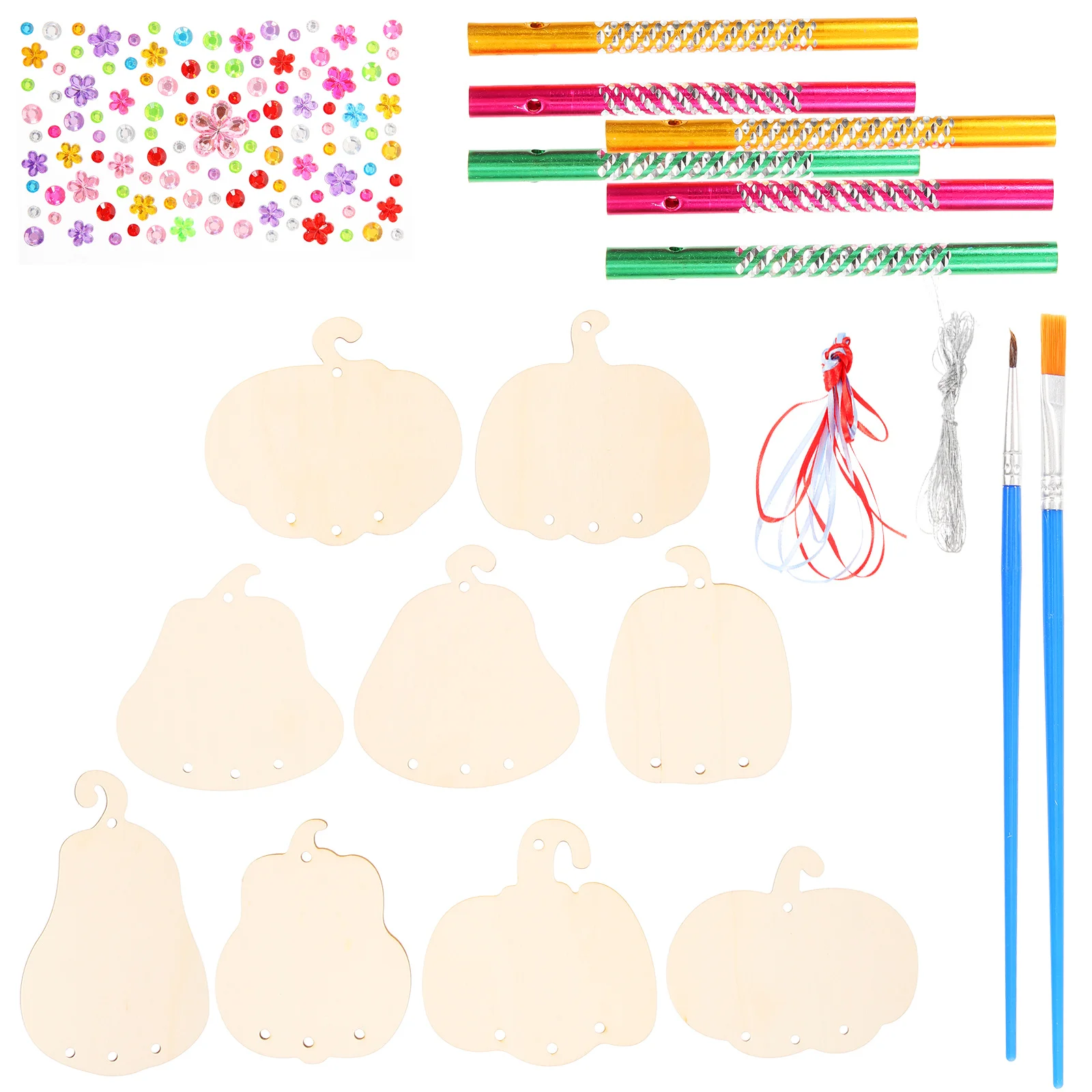 

1 Set Diy Wooden Wind Chime Kit Halloween Pumpkin Decor Blank Craft Wood Shapes For Handmade Hanging Ornament Home Party