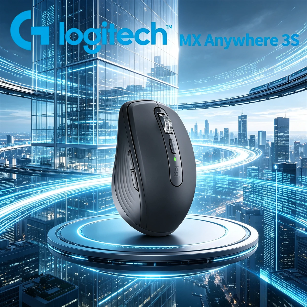 Logitech MX Anywhere 3S Bluetooth Mouse Silent Click 8000 DPI Darkfield Track on Glass USB-C for Office Travel PC Mac Laptop