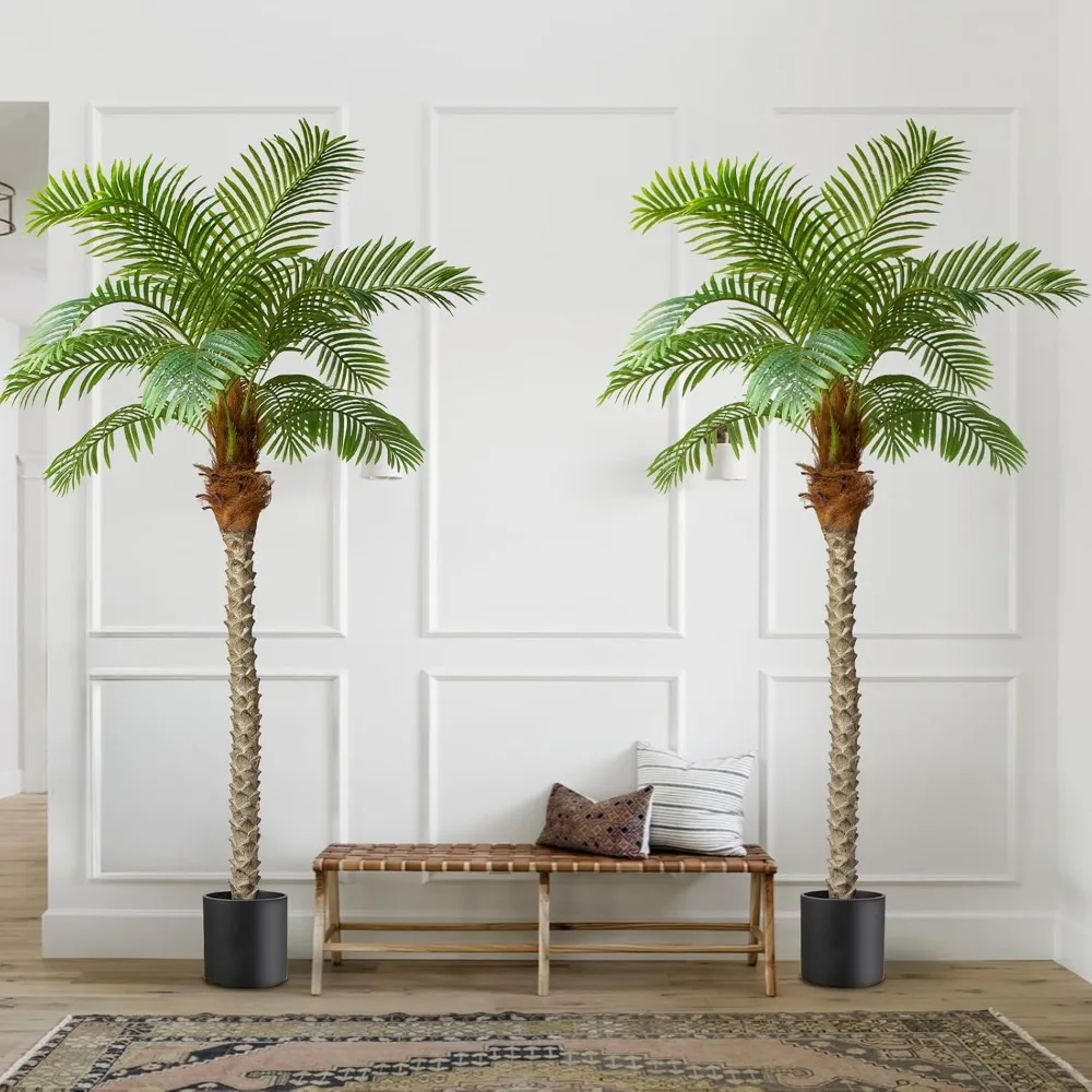 

Artificial 7.5ft Tall Palm Tree with 15 Leaves, 90in Outdoor Decorative Palm Tree Set for Patio and Garden