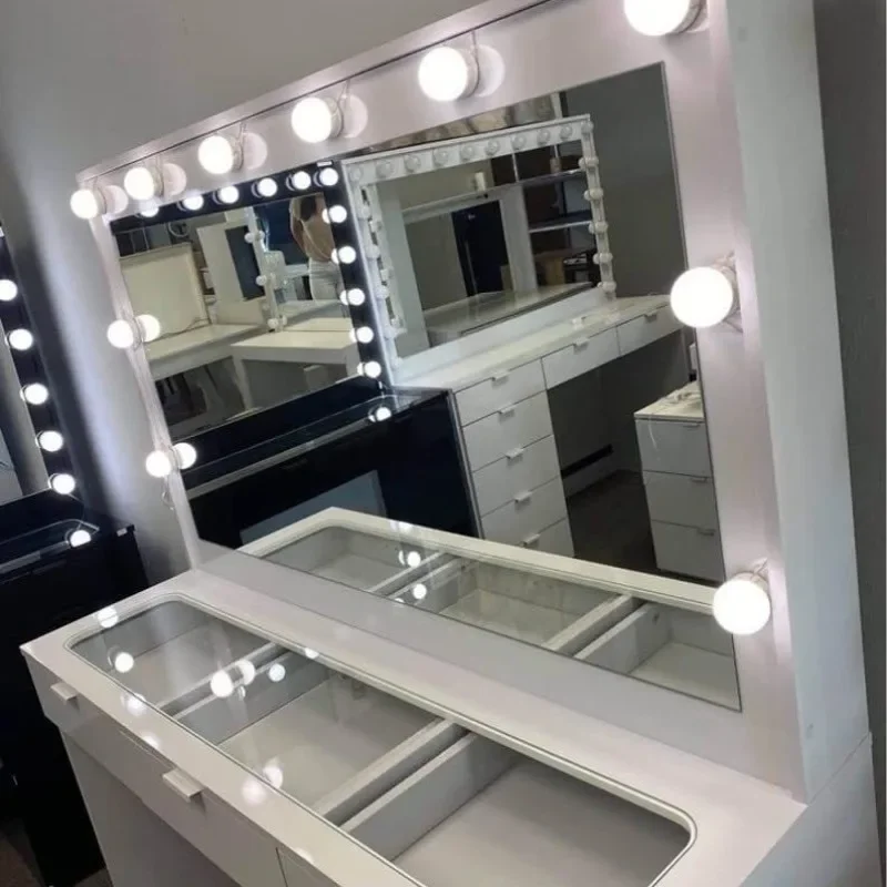 Large mirror multi-pumping storage dressing table online celebrity ins modern minimalist LED lamp dressing table