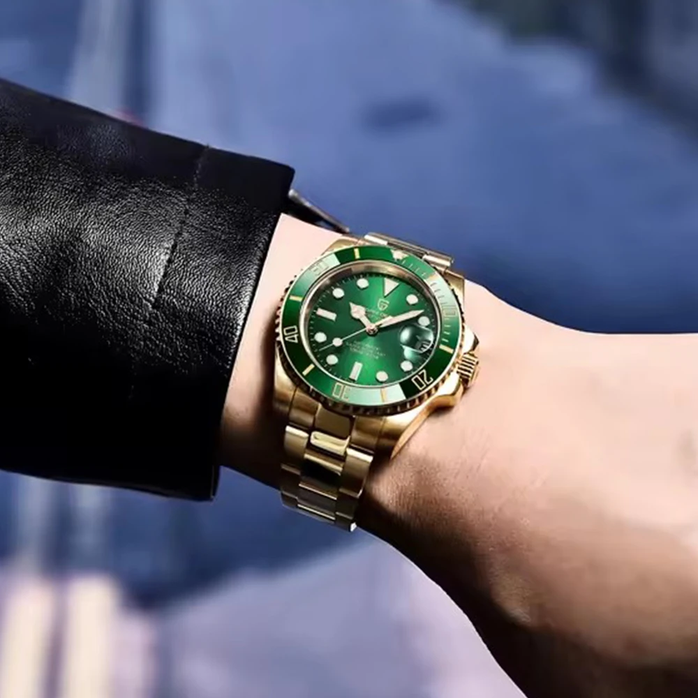 PAGANI DESIGN 40 مللي متر ساعة ميكانيكية للرجال الياقوت الفولاذ المقاوم للصدأ الذهب حالة مقاوم للماء ساعة الأعمال الرجال Relogio Masculino