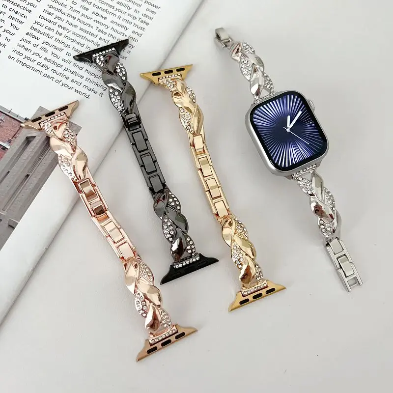 

Diamond Metal Band for Apple Watch Straps 49 46 45 42 44 41 40 38mm Bling Jwelery Wristband Correa for iWatch S10 9 8 7 6 5 4 SE