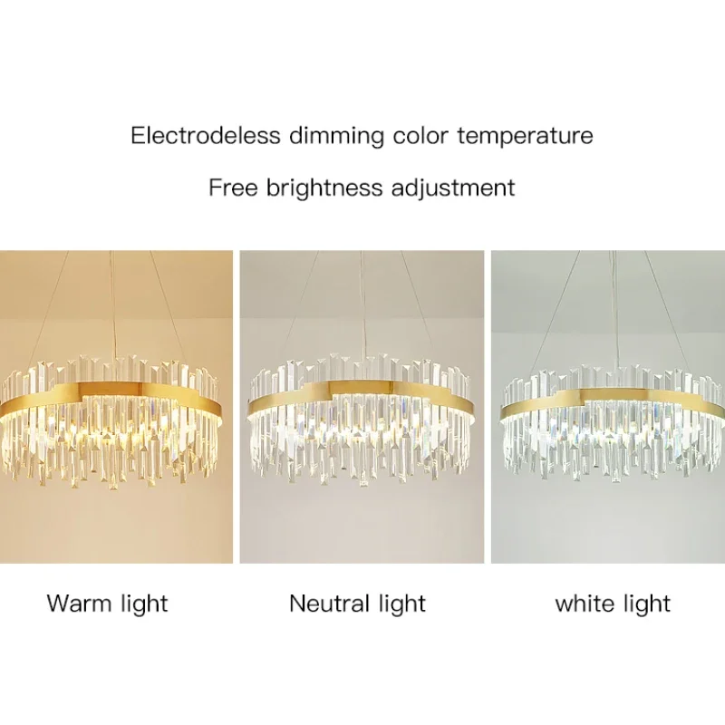 Nordic Luxury Crystal Chandeliers New Full Spectrum Gold Round/Oval Pendant Lamps Living Dining Table Room Bedroom Lights Lustre