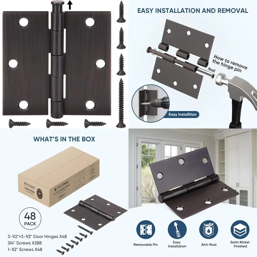 

3,5-дюймовые квадратные угловые двустворчатые дверные петли, набор из 4 шт., фурнитура для бытовой железной двери для дверей 3-1/2 x 3-1/2 дюйма