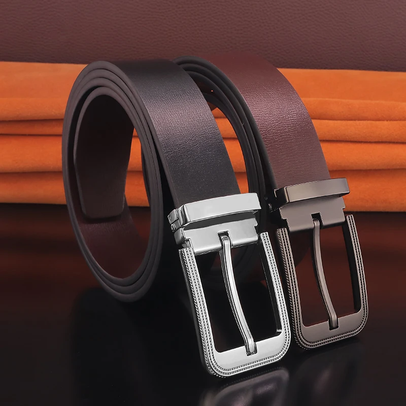 

Leisure Fashion Pin Buckle Belts Men's Casual Gray Belts Cowskin Leather Luxury Straps Croowski Young Men's Ceinture Homme