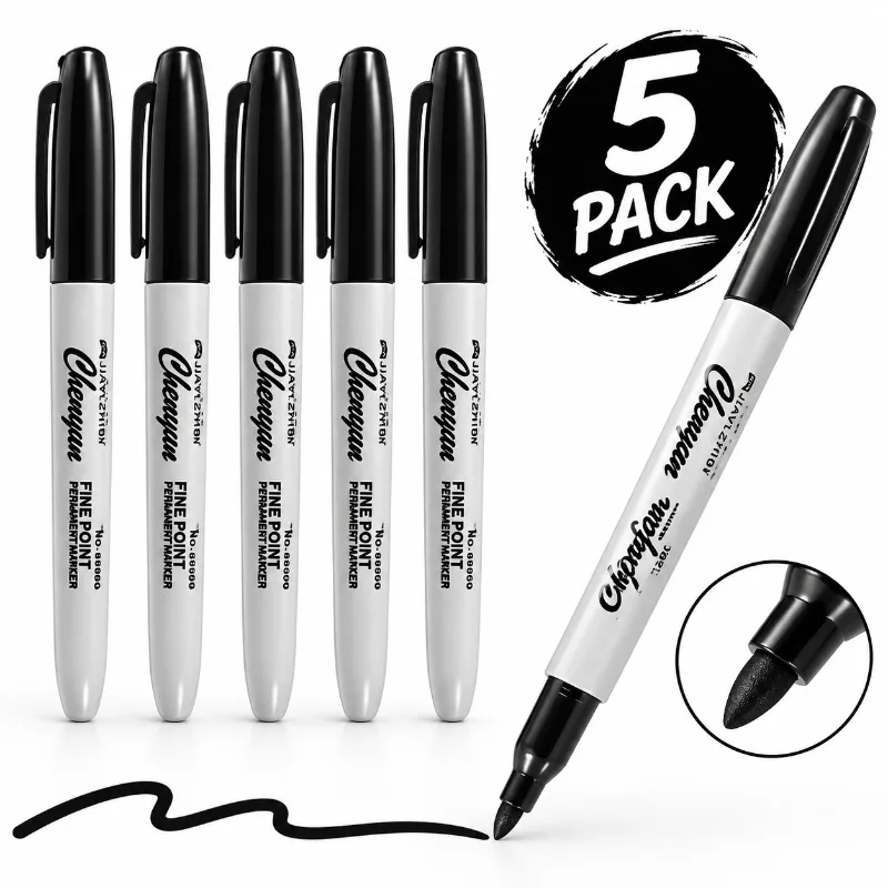5/10 Pack Fine Point Black Permanent Marker Quick Drying Anti‑Bleed Office Stationery Supplies