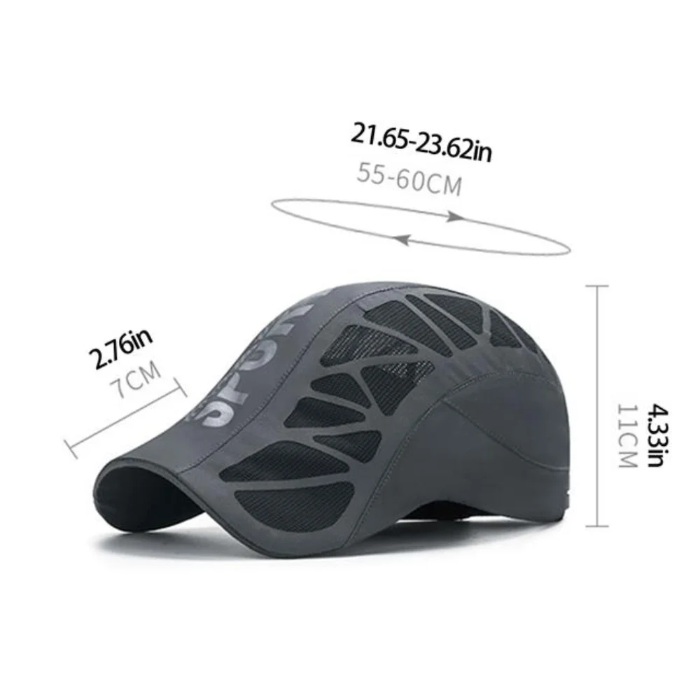 Atmungsaktive Sonnenmütze für Herren mit Schirm, Buchstabenmuster, schnelltrocknend, leichte Mesh-Beret-Mütze, ideal zum Radfahren. – Detail 1