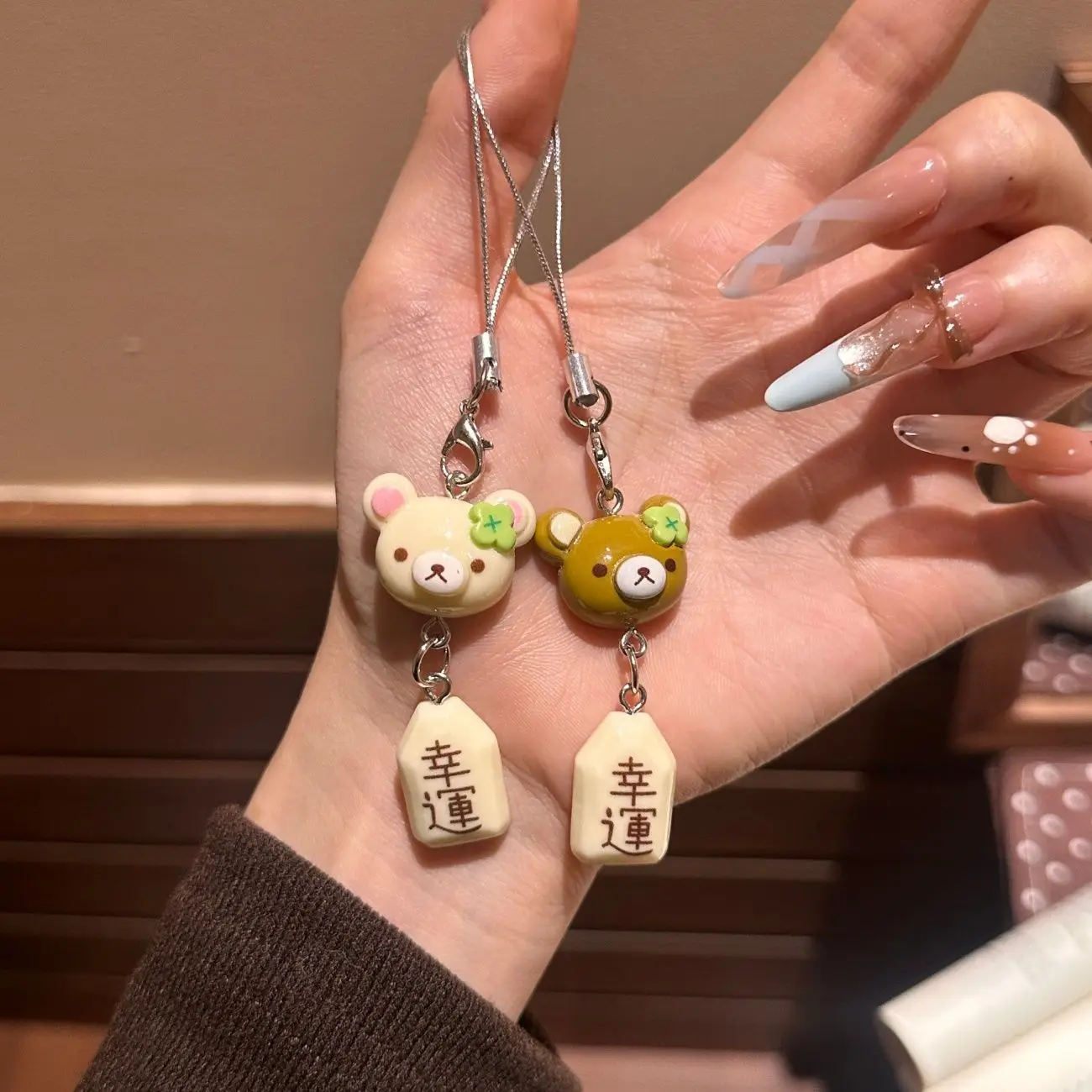 Kawaii Rilakkuma mobile phone charm lucky pendant good luck tag lanyard keychain couple matching pendant