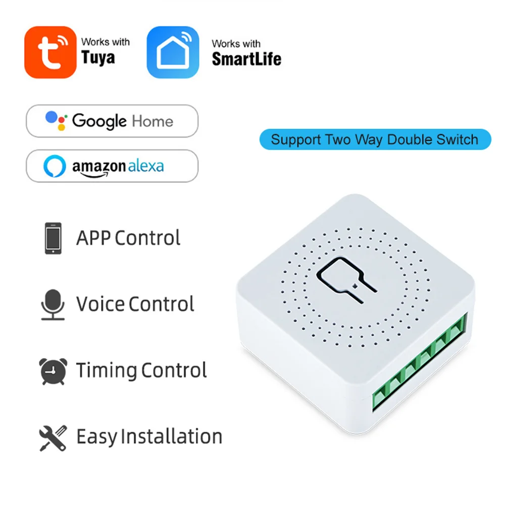 Anteli Swakarya WiFi Mini Smart Light Switch 16A Two Way Control Tuya/Smartlife APP Remote Control untuk Alexa Google Home Autation