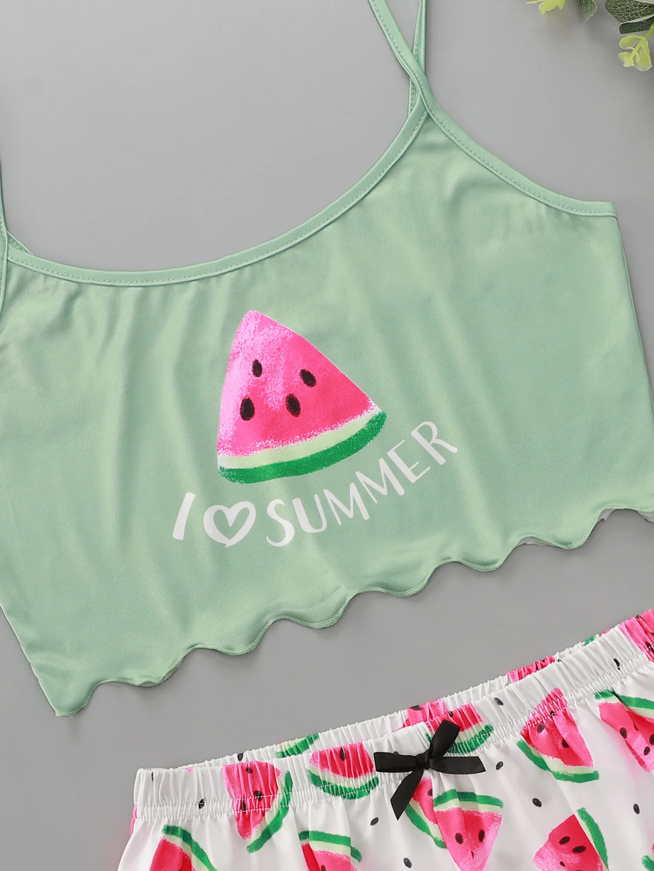 Sexy Pajama Set for Women Watermelon Print Suspender Top and Shorts Loungewear Two Piece Suit Sleepwear Girls Nightwear Homewear