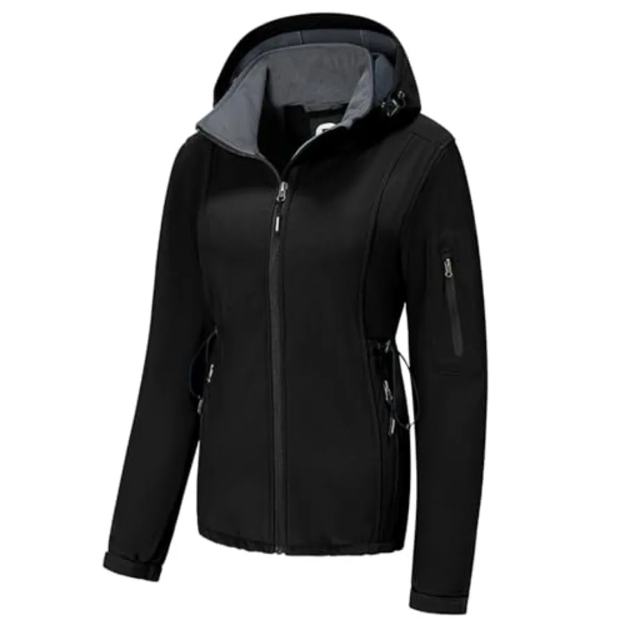

FARVALUE Women's Softshell Jacket Waterproof Lightweight Warm Windbreaker with Removable Hood Fleece Lined for Outdoor Hiking
