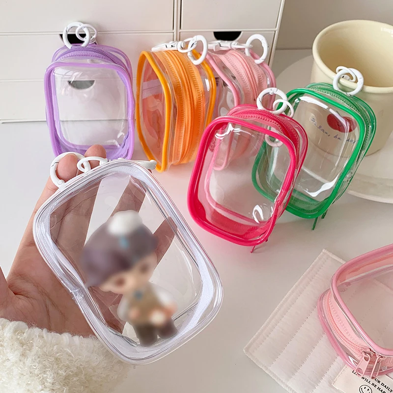 1PCS 미니 클리어 데이터 케이블 보관 상자 야외 여행 헤드셋 다기능 보관 가방 데이터 케이블 라운드 스토리지 귀여운 PVC 가방