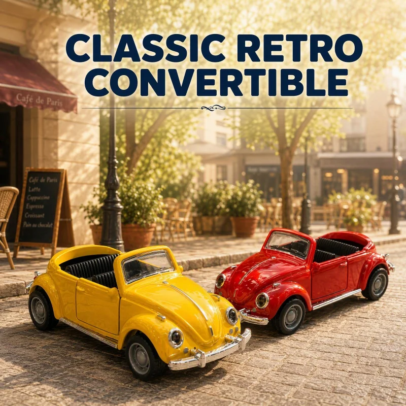 Retro convertible classic die-cast car model, zinc alloy vintage sports car with wind-up function, side doors openable as decora