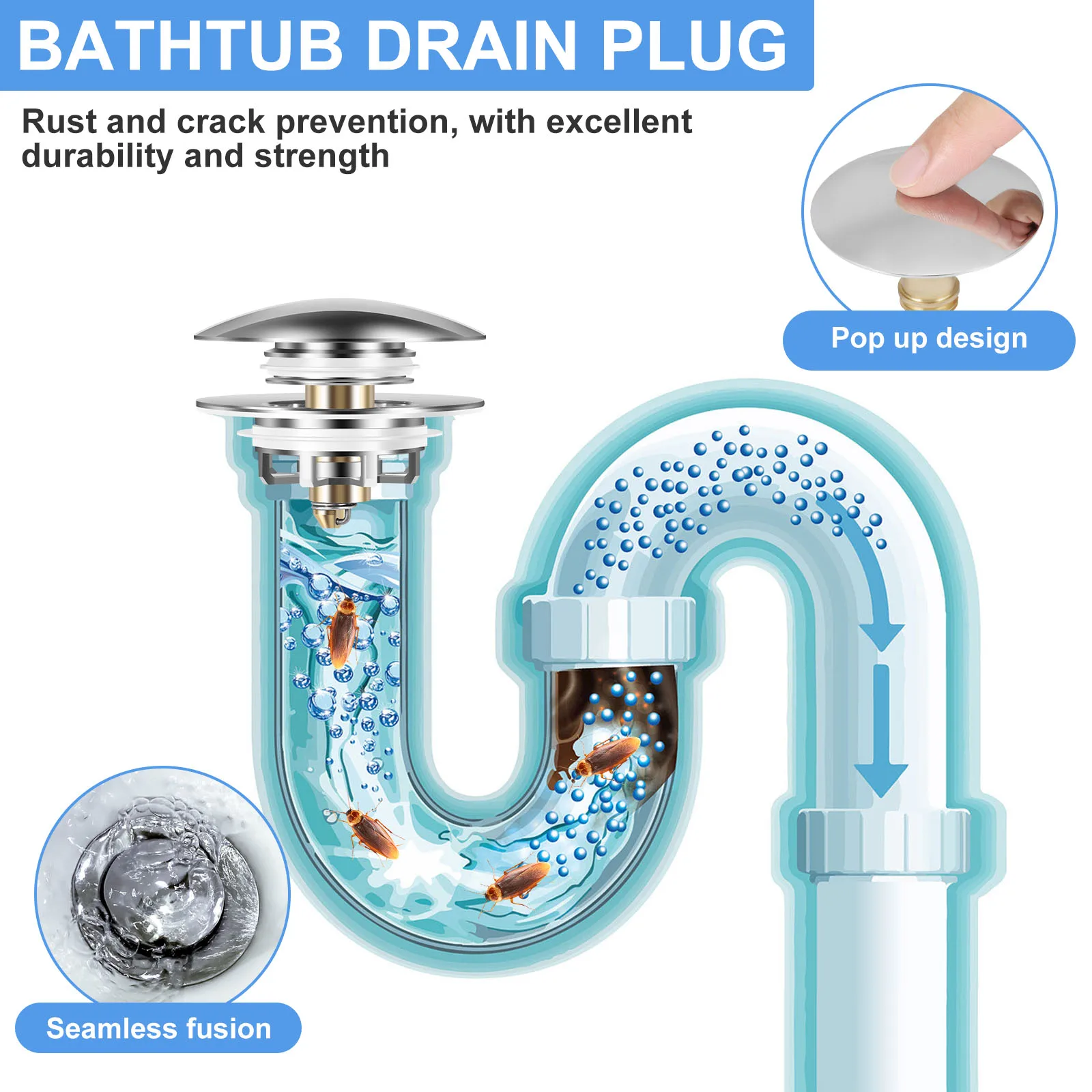 Bathtub Drain Filter Pop Up Sink Drain Stainless Steel Washbasin Plug and Cover Anti-Clogging Stopper Tub Kitchen Sink Strainer
