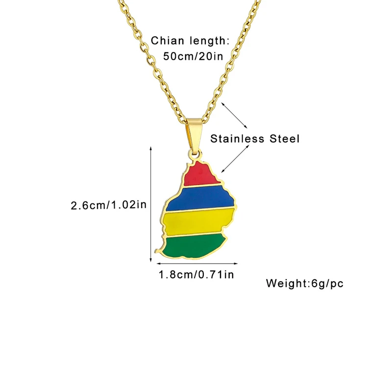 Mauritius Map Flag Charm Pendant Necklaces for Women Men Mauritius Africa Stainless Steel Ethnic Jewelry