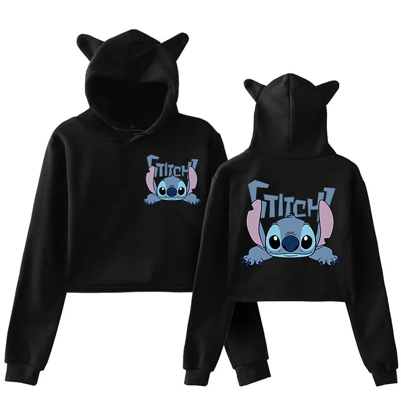 Cute Hoodies Stitch Disney Hoodie Crop Top Women Sweatshirt Kids Boys Girls Harajuku Streetwear Clothes Cropped