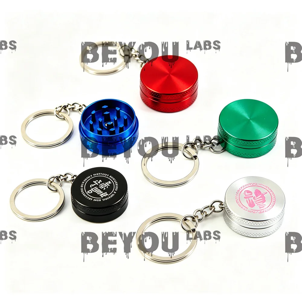 Key Chain Mini Grinder Tobacco Herbal Miller 2 Layers Magnectic Tooth Lid Zinc Alloy Crushers Accept Custom Logo Bulk Sales