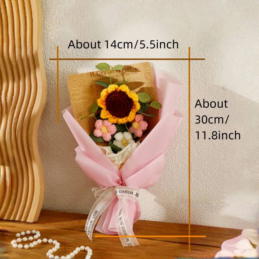 1pc Crochet Bouquet, Efun Handmade Sunflower Daisy Bouquet Valentine\'s Day Anniversary Wedding Mothers Day Birthday Gift