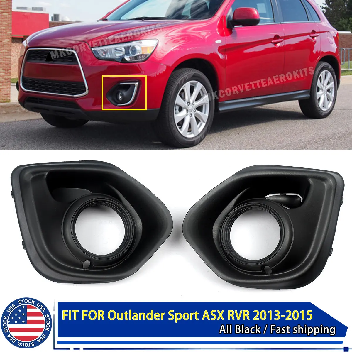 SAIQINGSP For Mitsubishi Outlander Sport ASX RVR 2013-2015 Black Fog Light Cover Black Housing Car Accessories Tools