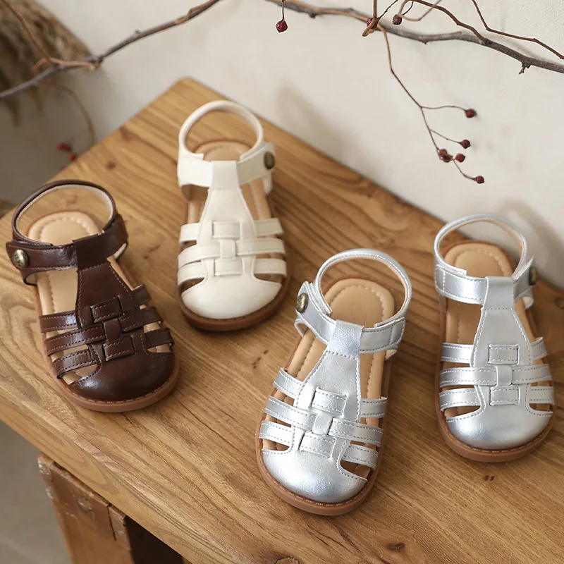 

Genuine Leather Baby Girls Sandals Comfortable Summer Toddler Sandals for Boys Non-slip Rubber Sole, Closed Toe Kids Beach Shoes