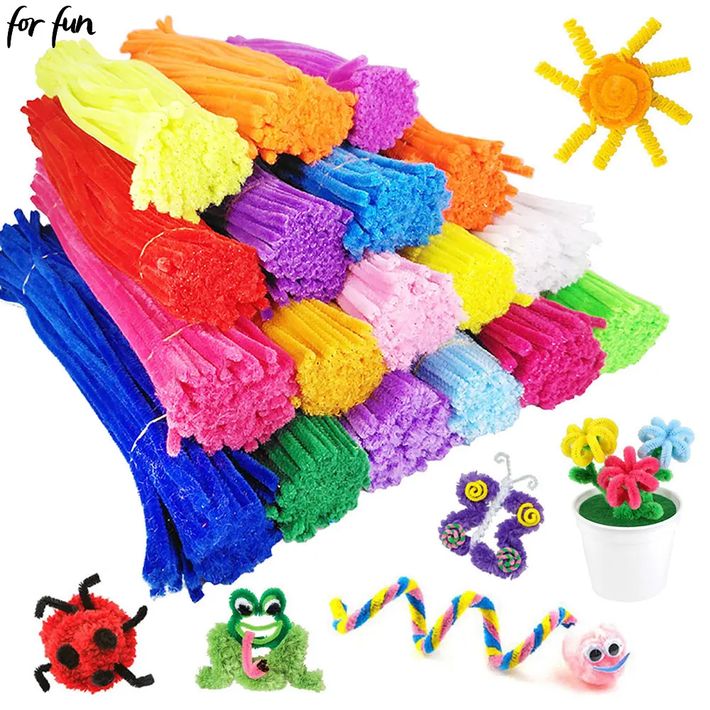 For Fun 100pcs Chenille Stem Pipe Kids DIY Creative Toy Colorful Twist Stick Cleaners Educational Handmade Material Plush Strips