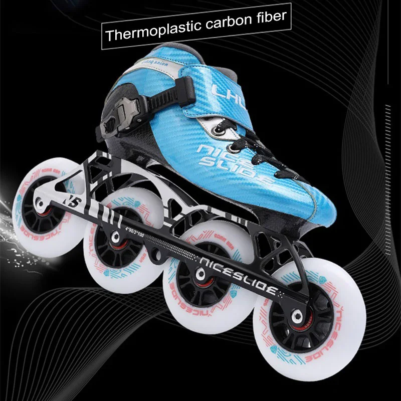 Speed Inline Skates, Original Niceslide Thermoplastic Marathon Racing Inline Roller Skates, CNC Frame High Elasticity PU Wheels