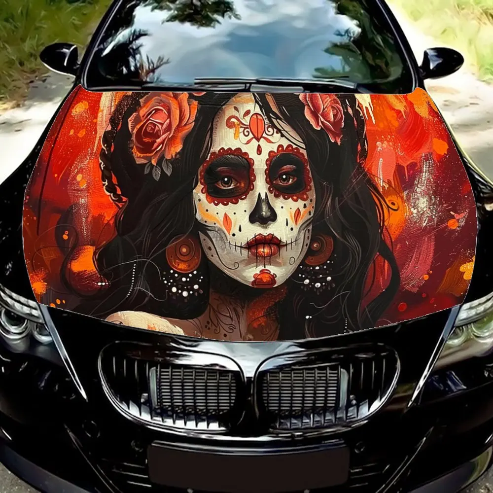 Death Skull Sugar Girl Car Hood Wrap Color Vinyl Sticker Truck Graphic Bonnet Auto Accessories Decoration Decal Gift