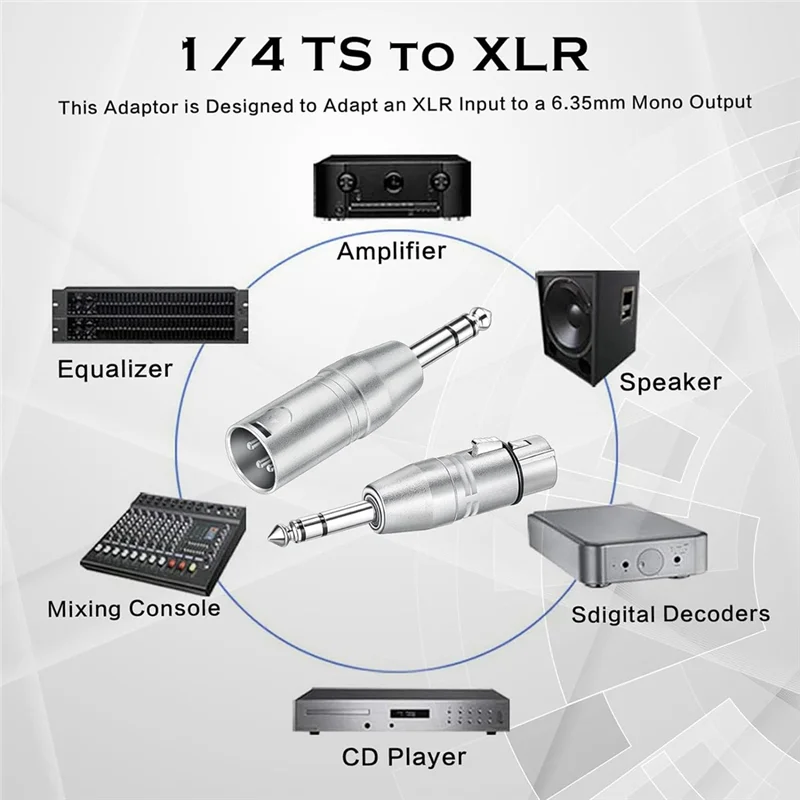 ABKJ-10 Pack XLR Adapter, 5 Pcs Male To XLR Male Adapter And 5 Pcs Male To XLR Female Adapter,1/4 Inch TRS To XLR Connector