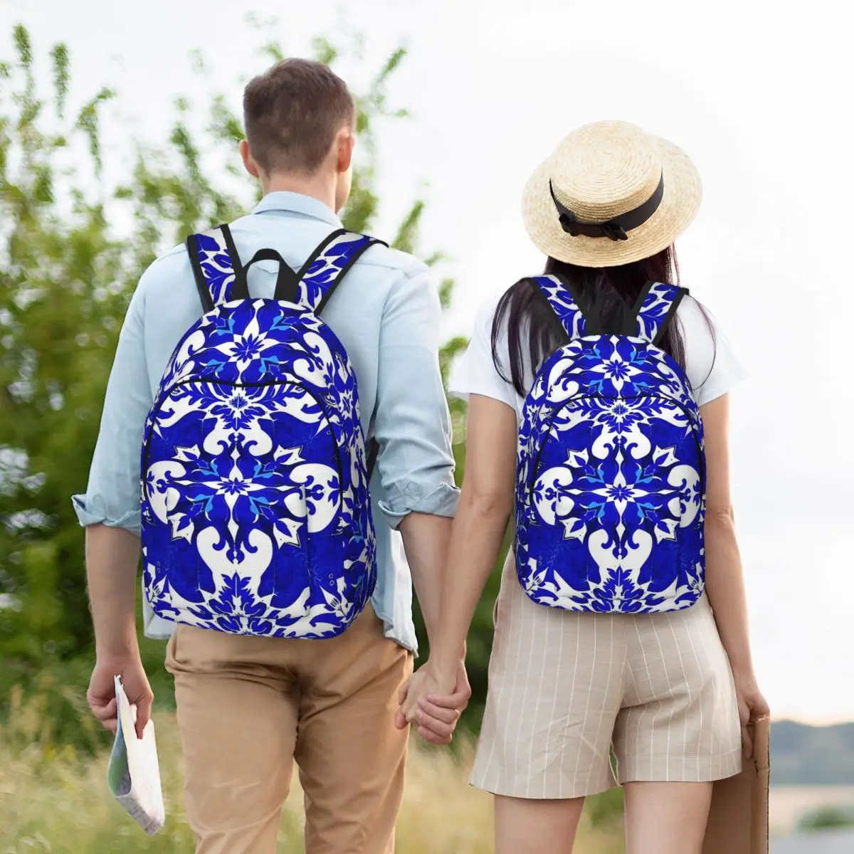 Moroccan Tile Cobalt Blue Student Backpack School Bag Hiking Travel Daypack for Men Women Fashion Bookbag Shoulder Bags