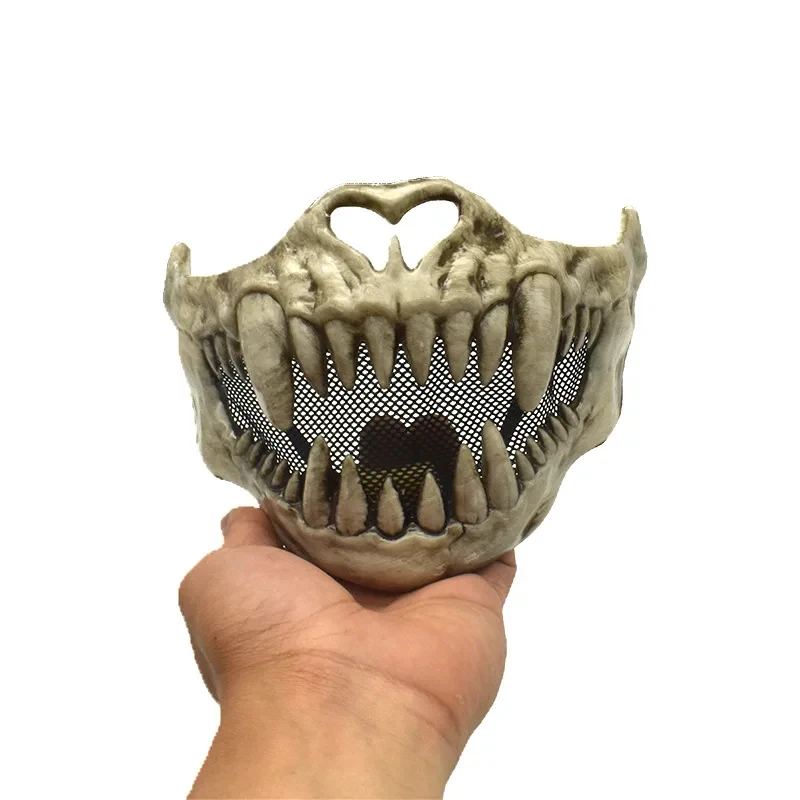 

♥2026 New Halloween Costume Cosplay Chin False Teeth Half Face Mesh Dragon God Tiger Wolf Performance Dress Up Funny Props P ★★★