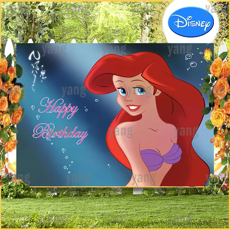 

Disney The Little Mermaid Red Hair Princess Ariel Baby Birthday Party Deep Blue Sea Decoration Backdrop Photography Background