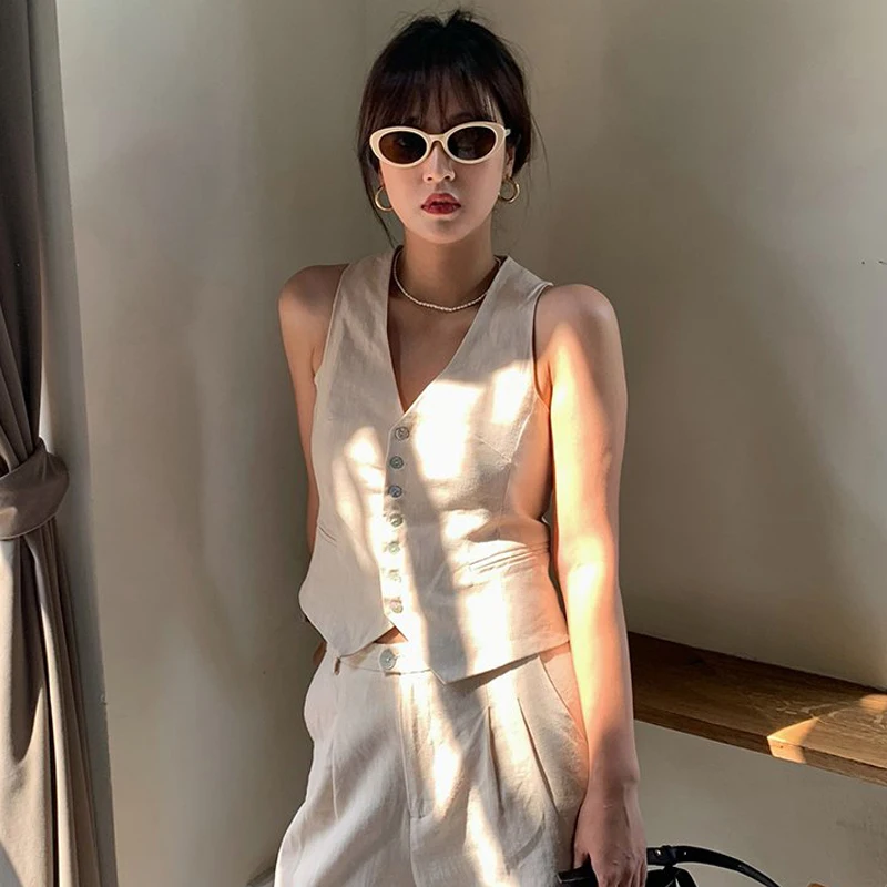 

Vintage Suit Waistcoat Fashion Simple Single Breasted Elegant Women's Sleeveless Vest Casual Solid Color Sliluxury clothes women