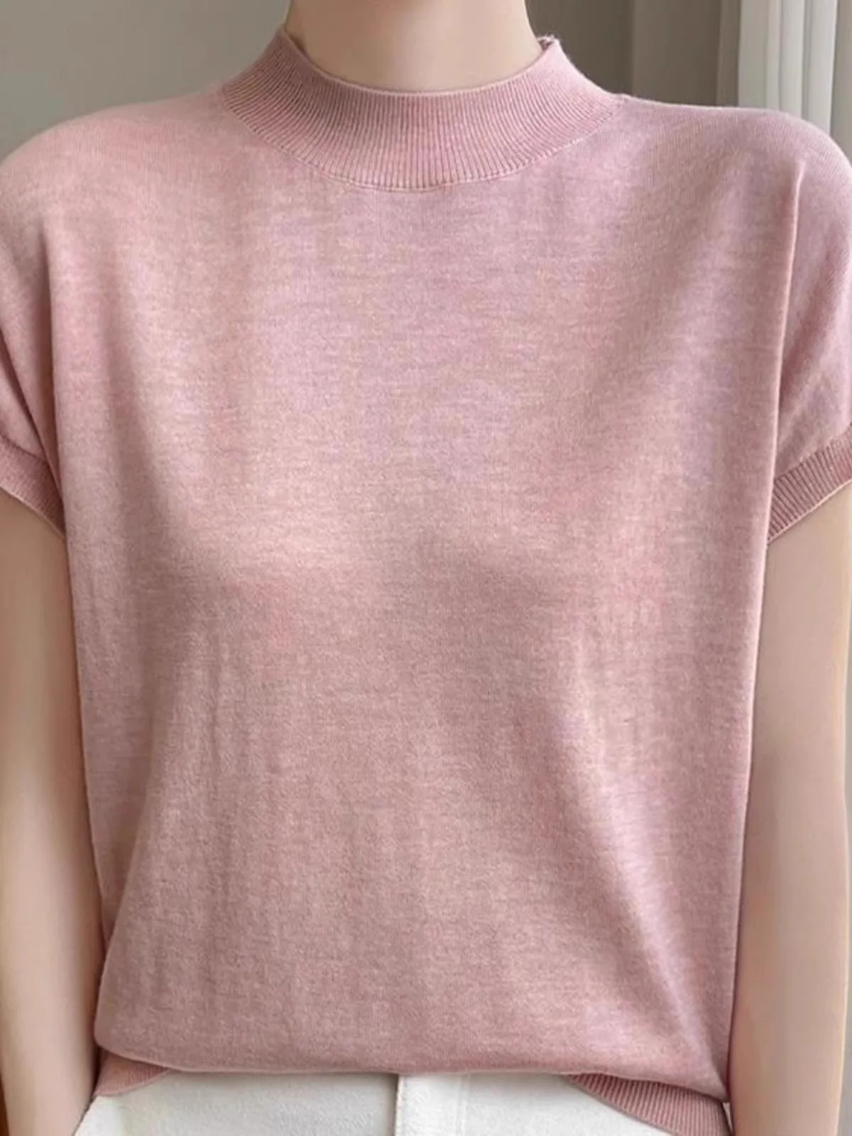 Women's Knitted ort Sve Slim Fit Base irt f High Collar Spring Autumn New Sle Exquisite Spinning oulder T-irt