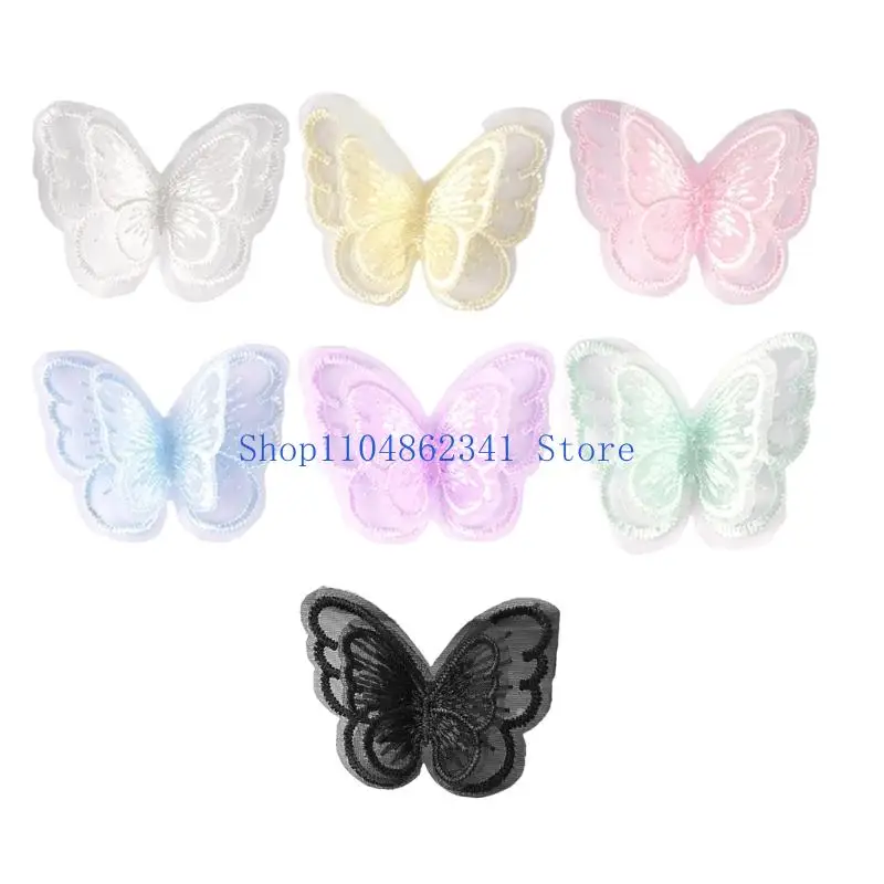 

5asd 10Pcs Double Layer Butterfly Sew On Patches Bridal Dress Embroidery Appliques