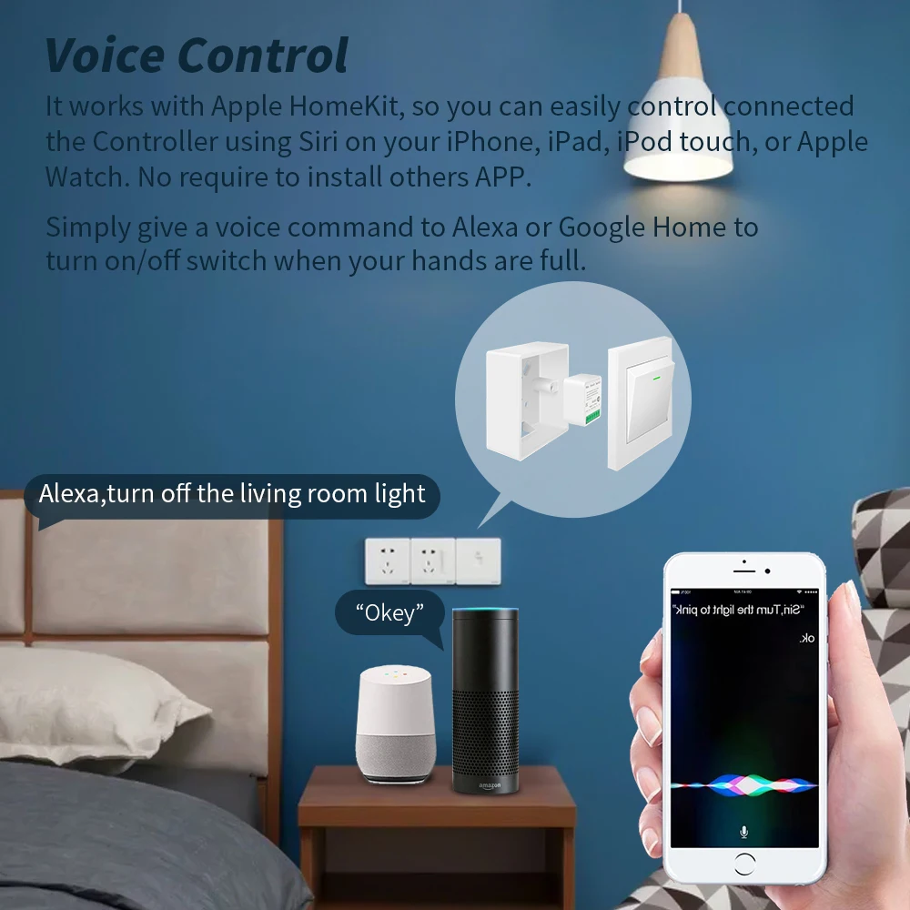 GERMA-Mini interruptor HomeKit para casa inteligente, módulo de relé Wifi de 2 vías, Control por voz por aplicación Siri, interruptor de luz inteligente para Apple